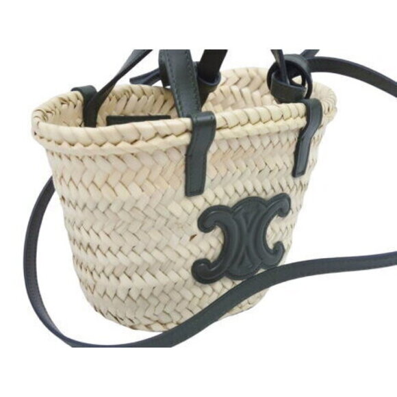 Celine Triomphe Bagnier Handbag Raffia Calfskin Basket Bag - Picture 2 of 8